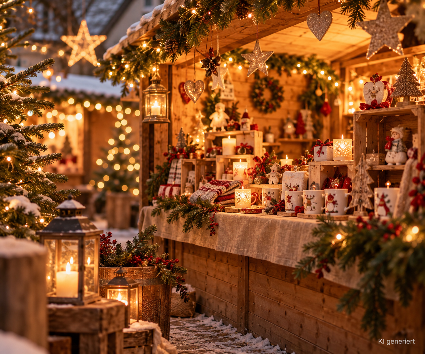 Gemütlicher Adventsmarktstand Im Lichterglanz
