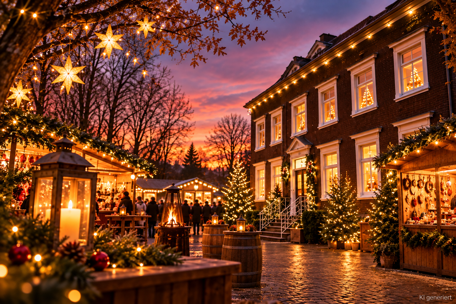 Stimmungsvoller Adventsmarkt Im Abendlicht